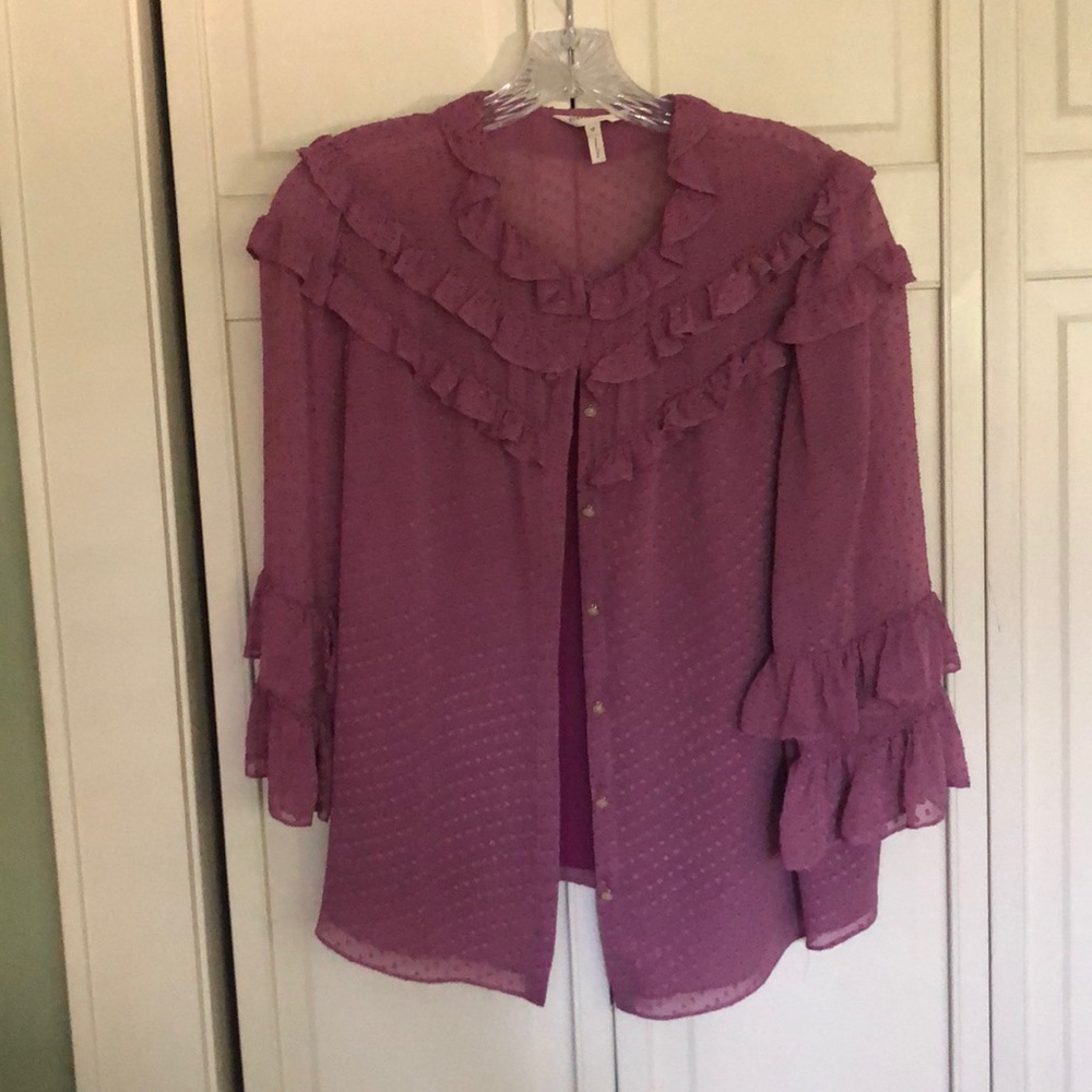 Rebecca Taylor mauve blouse 3/4 sleeves 80% silk